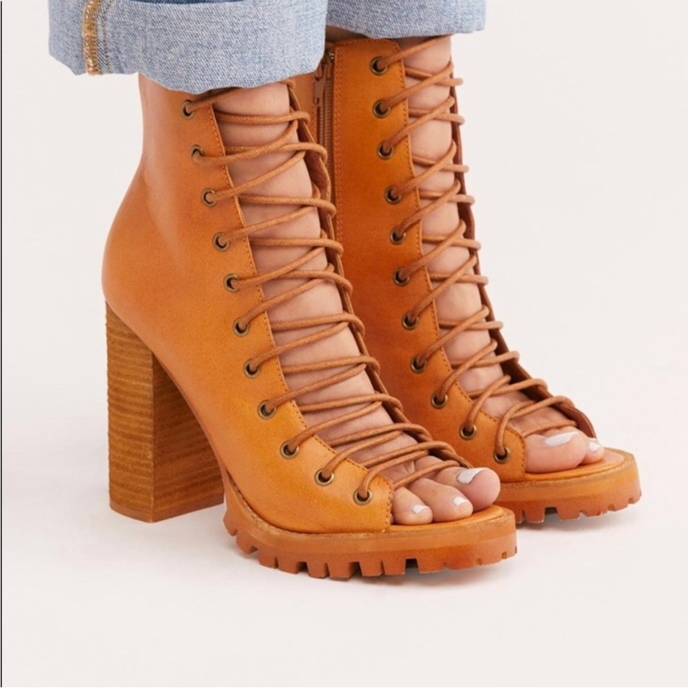 Free people x Jeffery Campbell Tan Lace-Up Heeled Boots